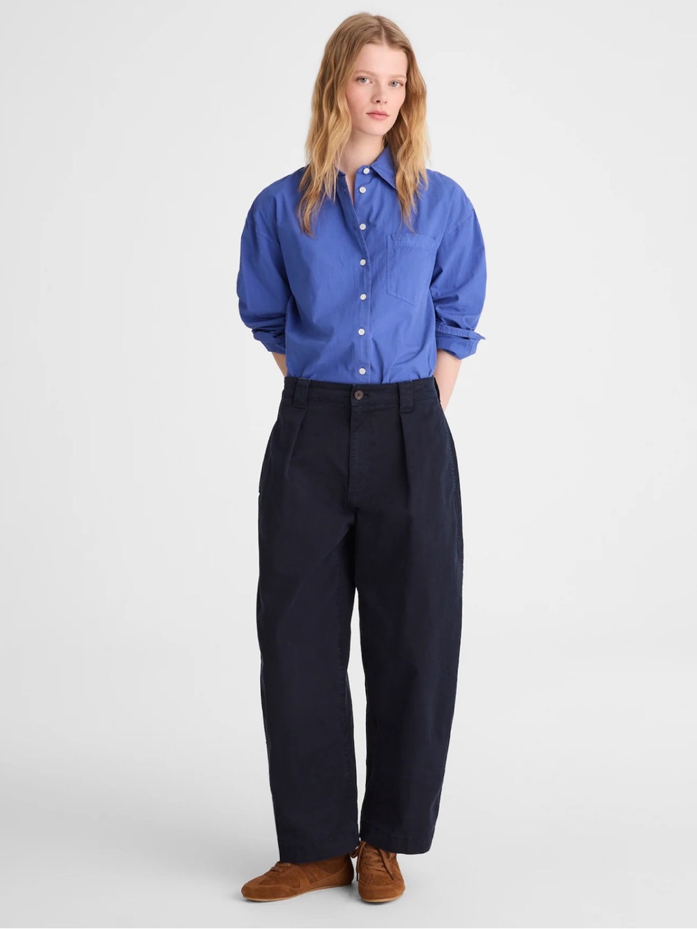 Madewell Barrel Leg Chino Pants NWT Size 24S Navy Pleated High Rise Office